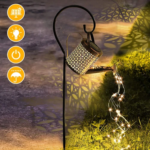 1/2X LED Solar Leuchte Gießkanne Deko-Kanne Wasserfall für Garten Außen Lampen - Bild 13 von 14