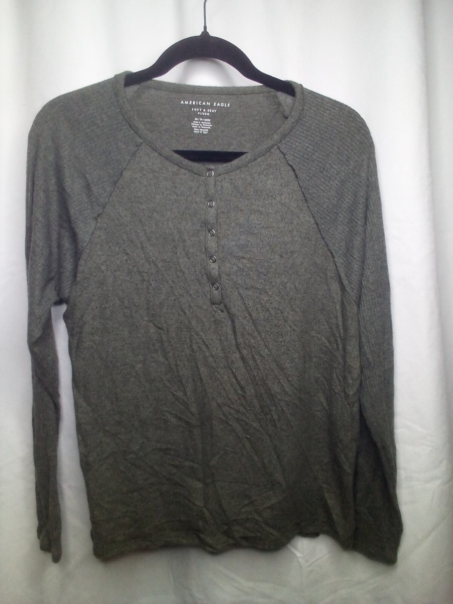 アメリカンイーグル American Eagle Shirt XS Soft & Sexy Plush Long Sleeve Green Gray