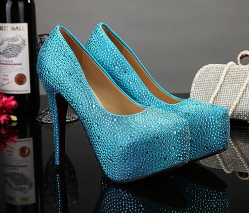 Sexy Girl Glitter Rhinestones High Heels Platform bride Party wedding Shoes BJ98 - Picture 7 of 12