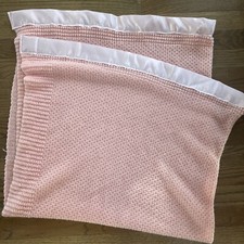 Vintage Baby Blanket Pink Satin Trim Waffle 50  x43  Baby Morgan Style