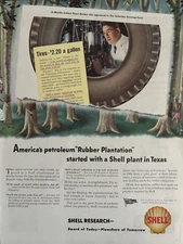 1943 Shell Research Rubber Plantation Petroleum Oil Wood River WW II VTG Ad