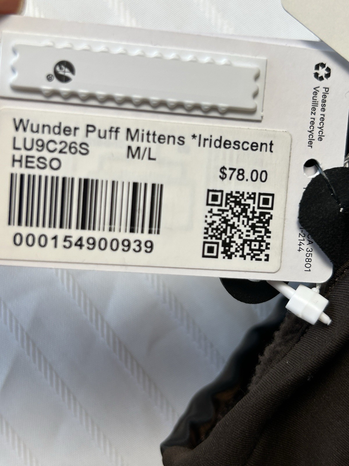 🧤NWT$78 Lululemon Wunder Puff Mittens Iridescent - HESO - Size M/L