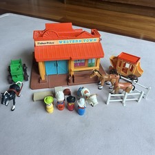 Vintage 1982 Fisher Price Western Town Play Set Cowboys Indians + Animals