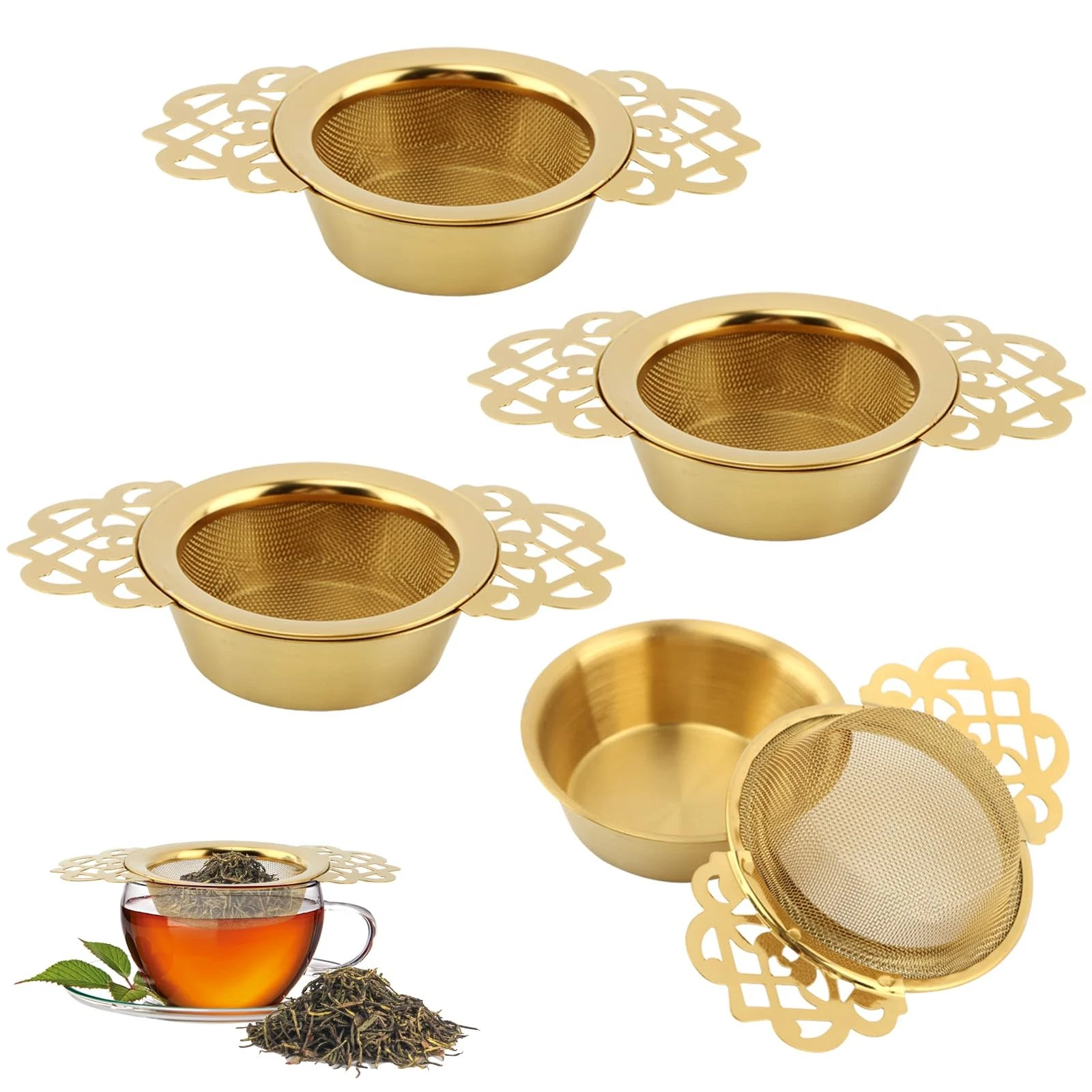 4 Pack Tea Strainer Bowl,Stainless Steel Tea Strainer Bowl, Fine Mesh Fil-ter...