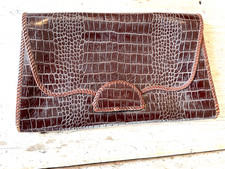 VTG 1940s  Crocodile Clutch Handbag Brown Han...