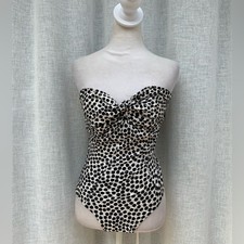Vintage Oscar de la Renta black white brocade polka dots swimsuit