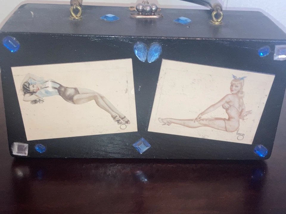 Cartera Caja Madera Enid Collins Alberto Vargas Pin Up Niñas - Bolso de Mano Vintage Varga Foto 3 de 4