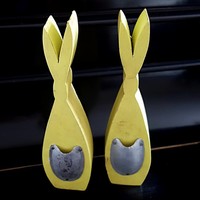 Osterhase Ostern Dekoration Holzhase Shabby Chic Vintage Geschenk Gelb 24,5 Cm