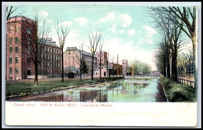 Postcard Canal View, Hill & Bates Mills, Lewiston, Maine.  ME L70