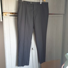 M&S Collezione Pinstripe Trousers Sz 38" 31" Charcoal Grey Blue Stripe Wool