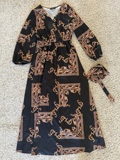 Baroque Boho Style SHEIN Maxi Dress - Size M - Black & Gold - Long Sleeve