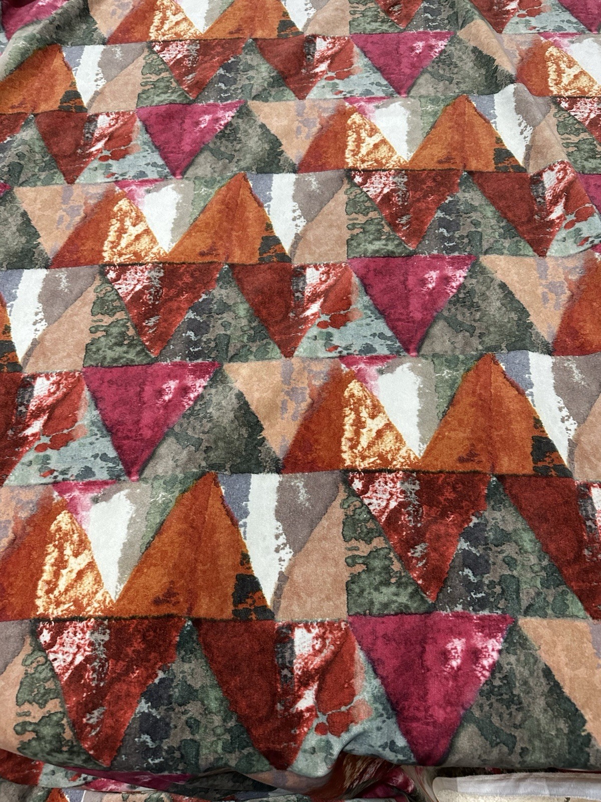 Casamance Berkeley Square triangles Velvet Fabric  3.85 yds abstract red orange