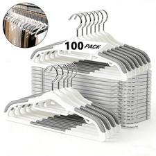Heavy-Duty Non-Slip Plastic Clothes Hangers with Double Hooks White 100 Pack