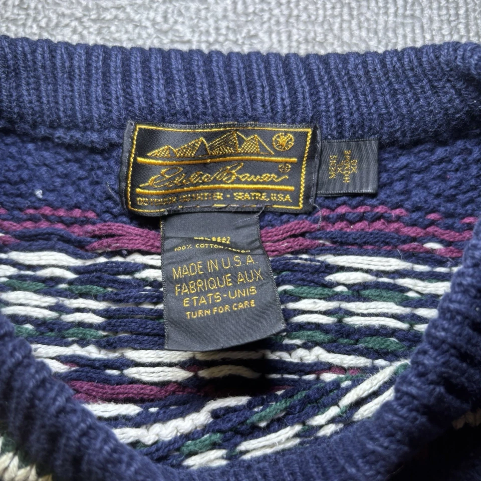 Suéter masculino vintage Eddie Bauer robusto malha XL colorblock pai feito nos EUA #824 - Imagem 3 de 4