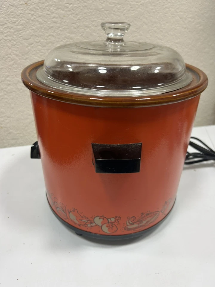 Vintage Rival Crock Pot Slow Cooker Flame Orange Model 3100/2 3.5 Quart Mint - Image 4 of 4