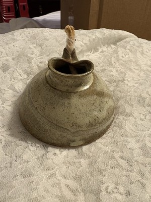 Small Handmade Pottery Oil Lantern Lamp Signed.  M 2