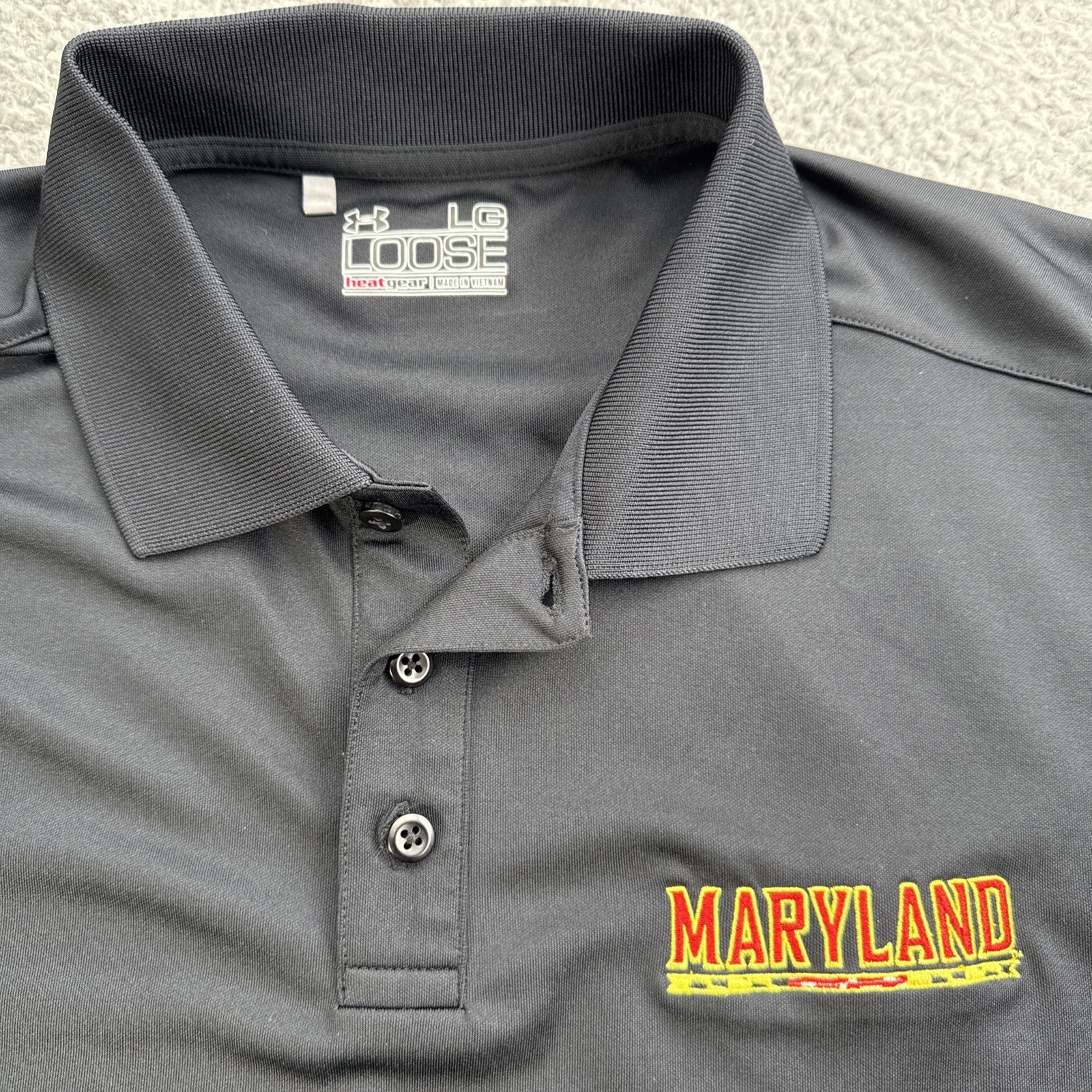 University Maryland Terps Under Armour Golf Polo Shirt Mens Large Black Big 10 thumbnail 2