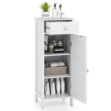 Costway Bathroom Floor Cabinet Storage Organizer Free-Standing w/ Drawer White