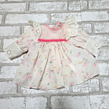 Vintage Cottagecore Pink White Floral Print Eyelet Lace Ruffle Baby Doll Dress