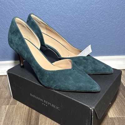 Banana Republic All Leather Pixie Dust Green Pointed Toe Stiletto Pumps Size 10
