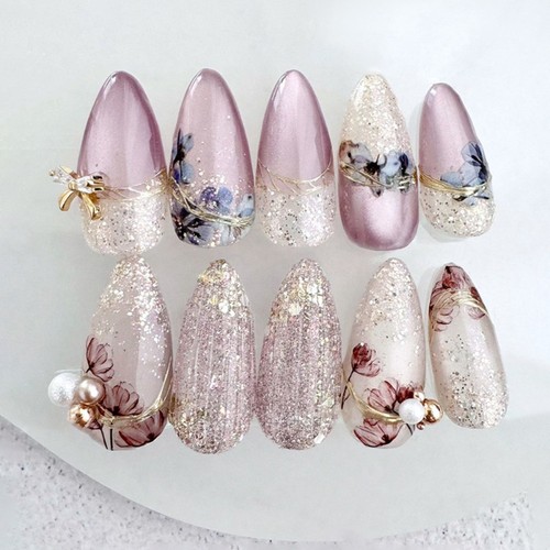 24pcs Pearl bow Fine Glitter False Nails French Press on Nails Fake Nails Women - Picture 9 of 11