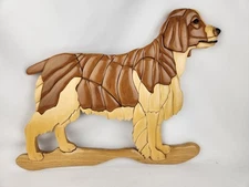 Large Vtg Wood Intarsia Welsh Springer Spaniel Dog Wall Art Artisan Handmade