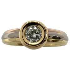 Vintage Cartier Round Diamond 18k Tricolor Multi Tone Gold Solitaire Ring 45.5