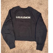 Lululemon Perfectly Oversized Cropped Crew Sweatshirt Black Graphic Logo M/L