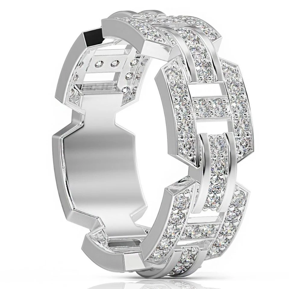 Anillo de diamantes de 1 1/4 quilates para hombre banda cultivada en laboratorio en oro blanco, amarillo o rosa de 10 k Foto 2 de 4