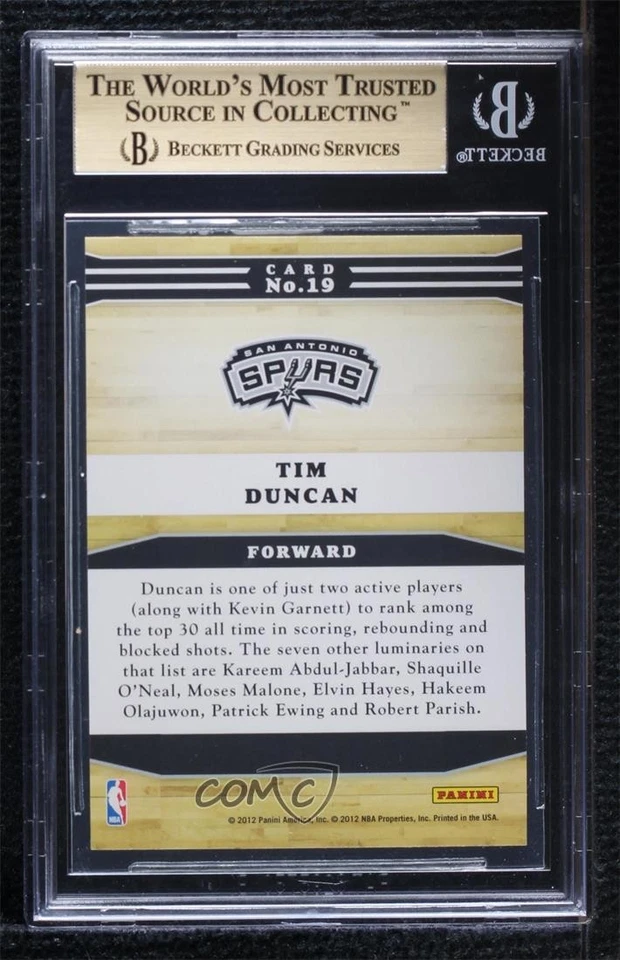2012-13 NBA Hoops Franchise Greats Tim Duncan #19 BGS 9.5 GEM MINT HOF - Image 2 of 2