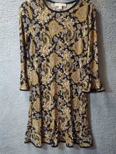 MICHAEL Michael Kors Womens Dress Size XS Black Gold Paisley Bell Sleeve 