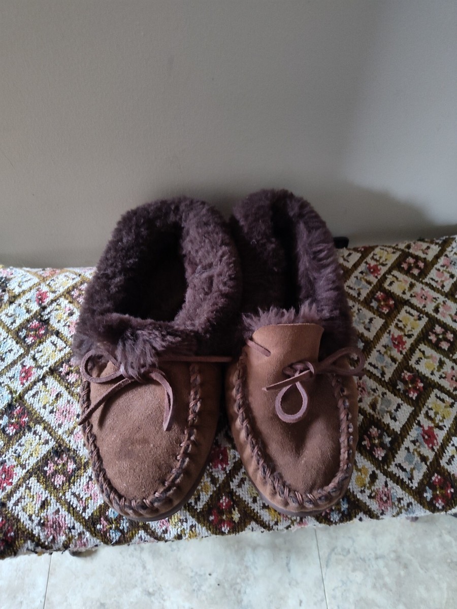 LL Bean Wicked Good Camp Moccasins Shearling Lined Slippers Womens EUC