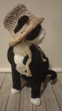 handmade crochet pet cat hat bucket brim xs small breed dog rattan brown