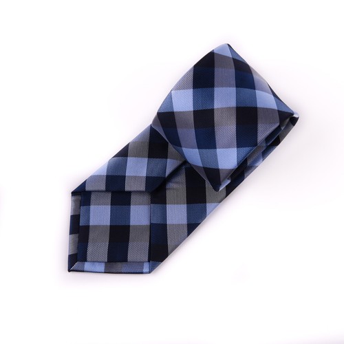Blue Check Big Basket Woven 3" Necktie Business Elegance for Smart Men's Ego - Picture 6 of 6
