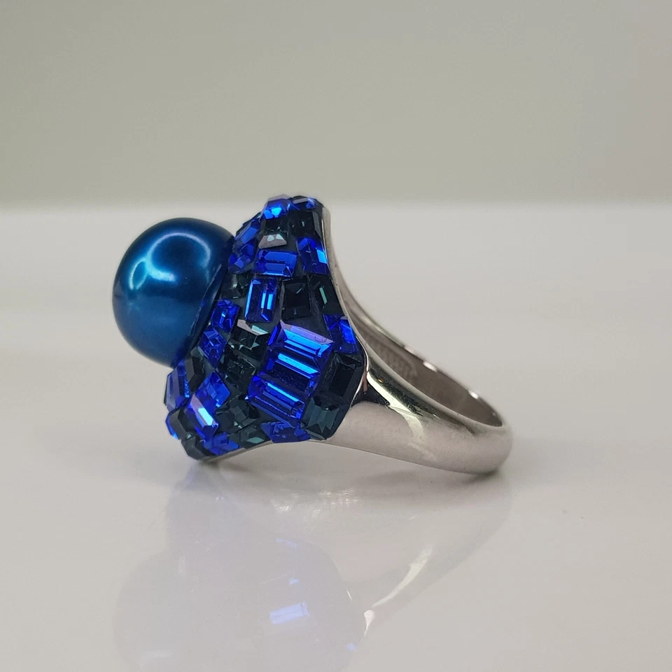 Anillo de vestir de plata de ley 925 con zafiro perla natural corte baguette talla 6,5 Foto 3 de 4