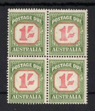M2840 Australia 1954 SGD129a - 1/- carmine & deep green in a block of 4.