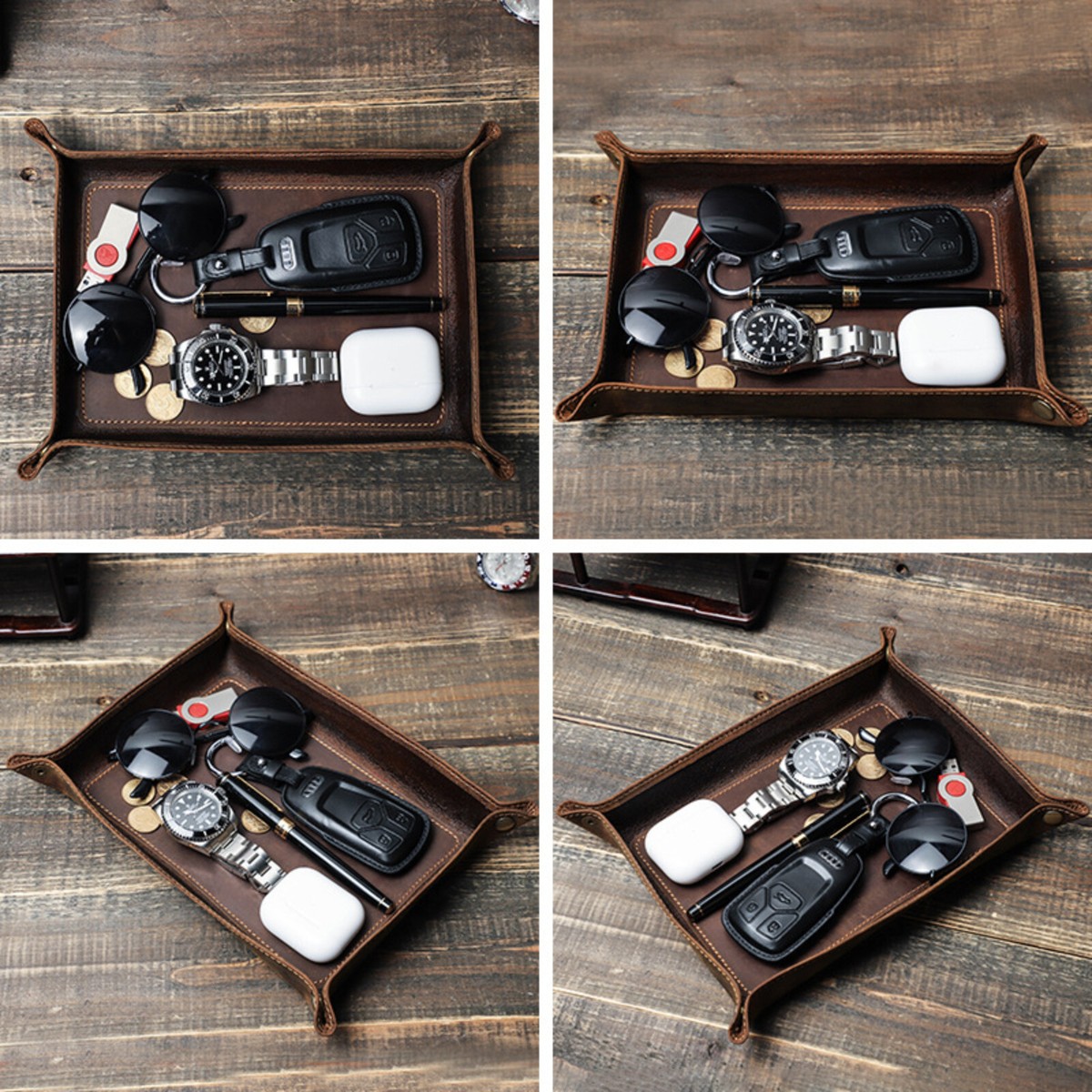 Handmade Leather Valet Tray Organizer for Desk Office Essentials