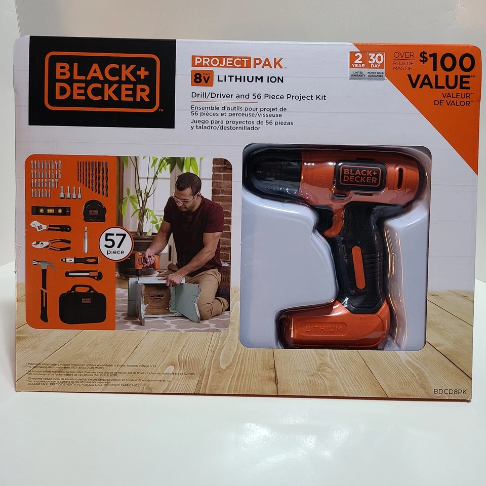 Black + Decker MAX 8V Lithium Ion Drill / Driver + 56 Piece Project Kit. - Image 2 of 4