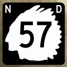 North Dakota route 57 Devils Lake highway marker road sign shield 1961 chief 12"