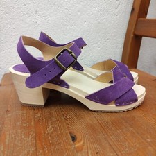 leather clogs sandals - swedish Handmade wood high heel clog Sweden peep toe