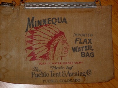 Vintage MINNEQUA Flax Desert WATER BAG Auto Radiator Pueblo Tent