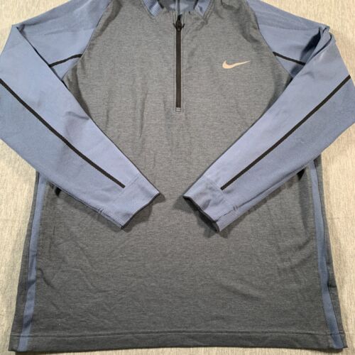 Suéter Nike Para Hombres XL Azul Dos Tonos Cuello Hoja 1/4 Cremallera Pullover Drifit - Imagen 3 de 11