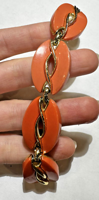 Lisner Orange Kürbis Lucite Cab Goldton 7,5'' Gliederkette Armband
