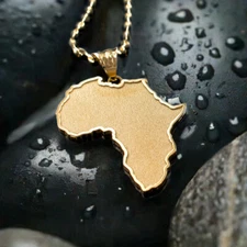 Gold Africa Map Pendant Necklace (yellow, white, rose gold, 10k/14k)