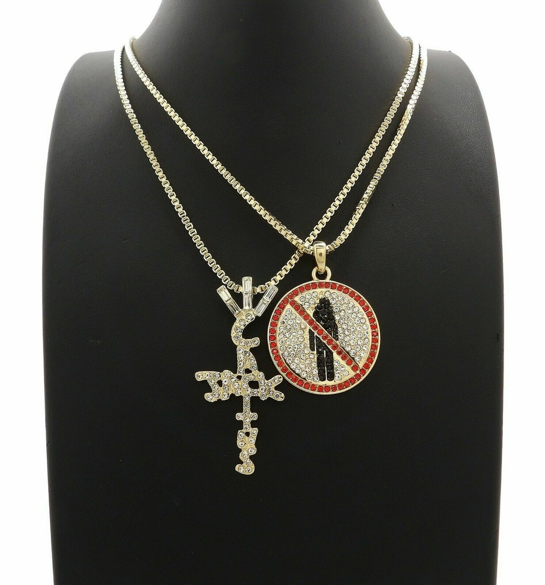 HIP HOP ICED TRAVIS SCOTT CACTUS JACK CROSS & 24" BOX CHAIN NECKLACE SET