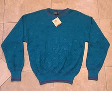 VTG NOS 80s 90s Alexander Julian Colours Sweater Teal Geometric Knit Adult Med