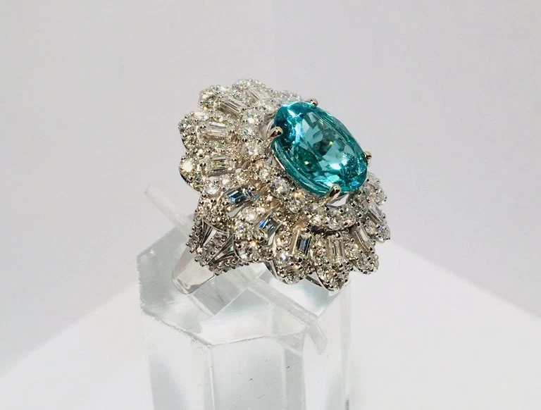 5.02 Carat Paraiba Tourmaline Circa 2010 14K White Gold 925 Silver Wedding Ring - Image 4 of 4