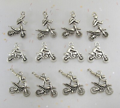MOTORCYCLE 3D Charms, ''Live Extreme'' 3 different Stunt Riders, Racing Flags