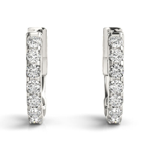 0.30CTW Real Diamond 14K Gold Round Huggie Hoop Earrings 14mm - Picture 10 of 28