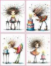 8 Quirky Birthday card Invitation whimsical fantasy glossy fold out blank card